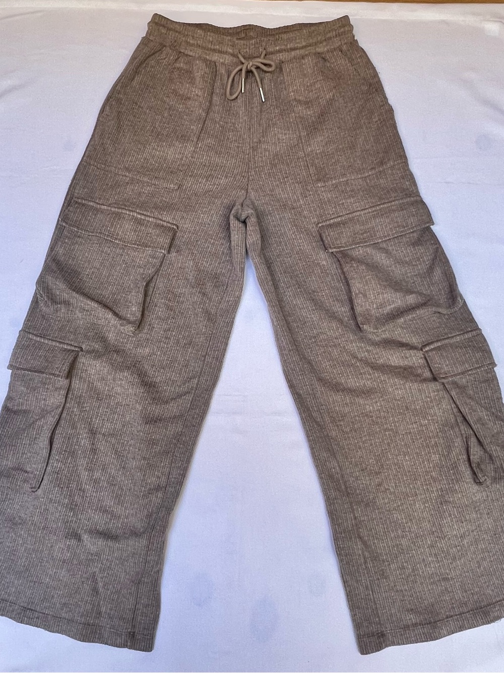Halara Women's Brown Ribbed Knit Cargo Wide Leg Pants Drawstring Size M